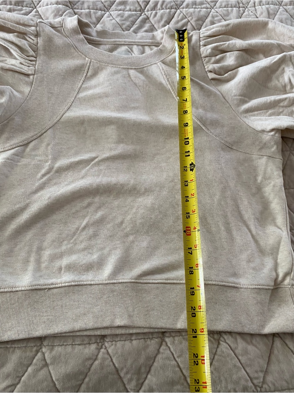 Maeve cream sweatshirt puff sleeve short sleeve top Large - Picture 11 of 13
